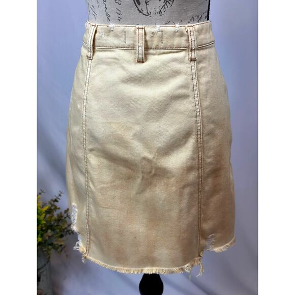 Free People Parker Wrap Denim Mini Skirt Butter Cream - Picture 13 of 16